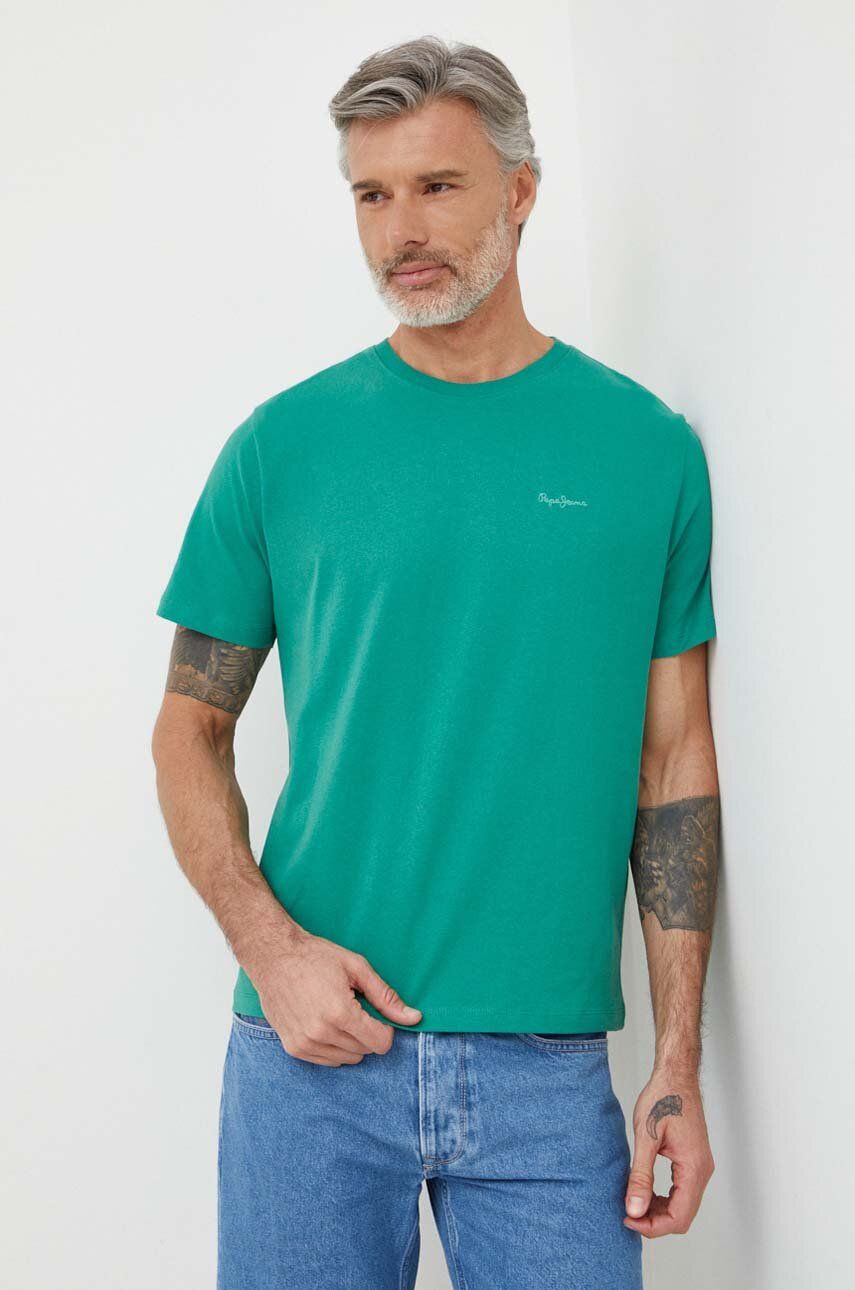 Pepe Jeans tricou din bumbac Connor barbati, culoarea verde, neted