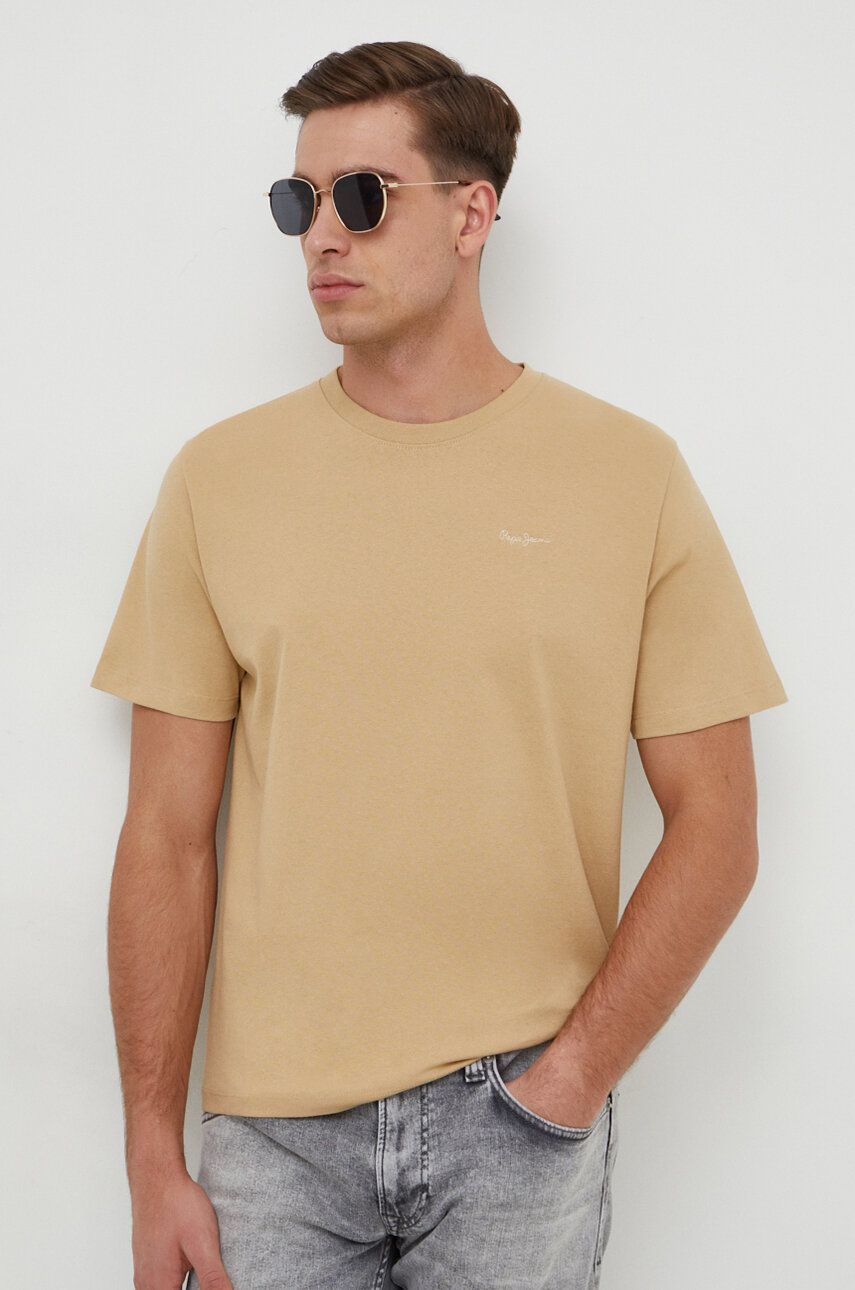 Bavlněné tričko Pepe Jeans Connor béžová barva - béžová