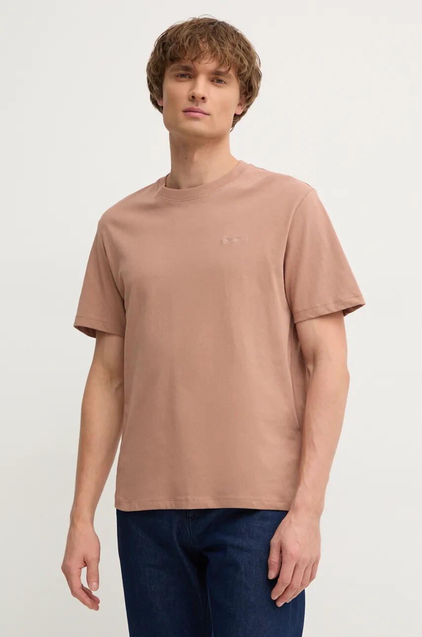 Pepe Jeans tricou din bumbac Connor barbati, culoarea maro, neted, PM509206