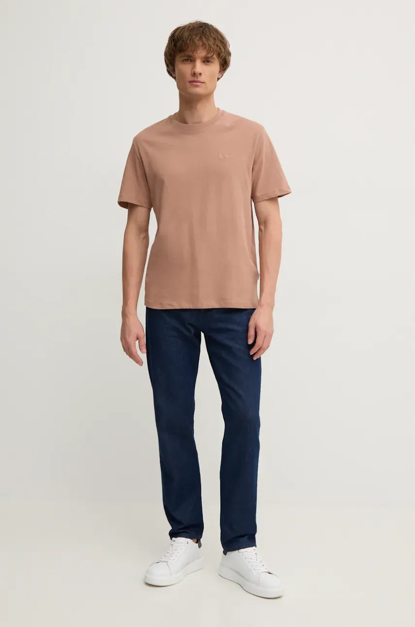 Хлопковая футболка Pepe Jeans Connor мужская цвет коричневый однотонная PM509206 Хлопковая футболка Pepe Jeans Connor мужская цвет коричневый однотонная PM509206