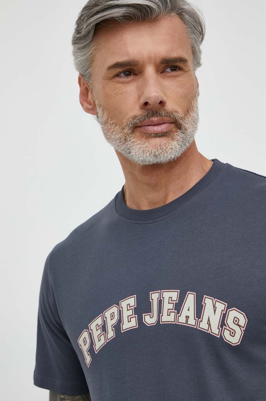 Levně Bavlněné tričko Pepe Jeans CLEMENT šedá barva, s potiskem, PM509220