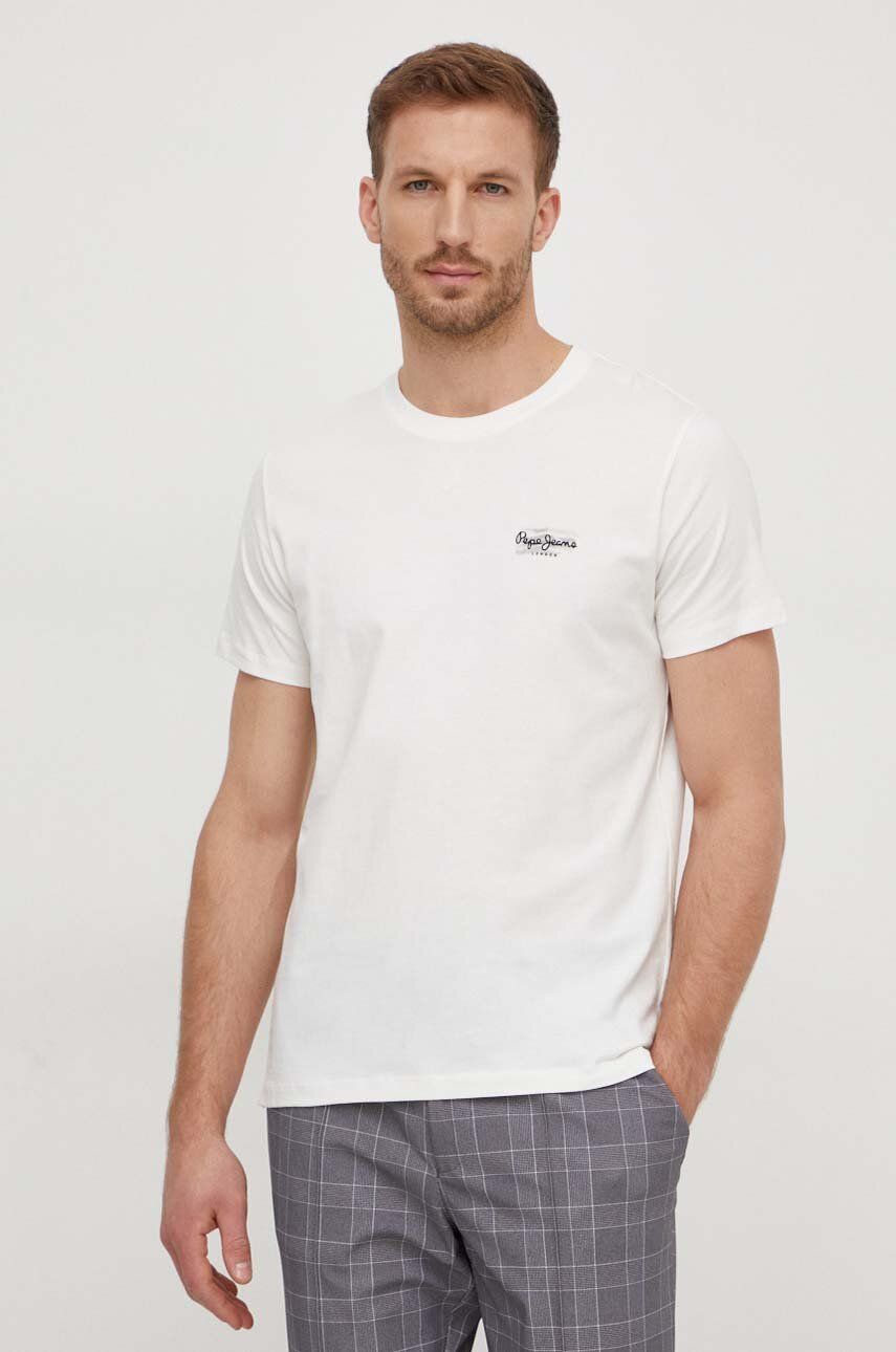 Bavlněné tričko Pepe Jeans CHASE béžová barva, s potiskem - béžová - 100 % Bavlna