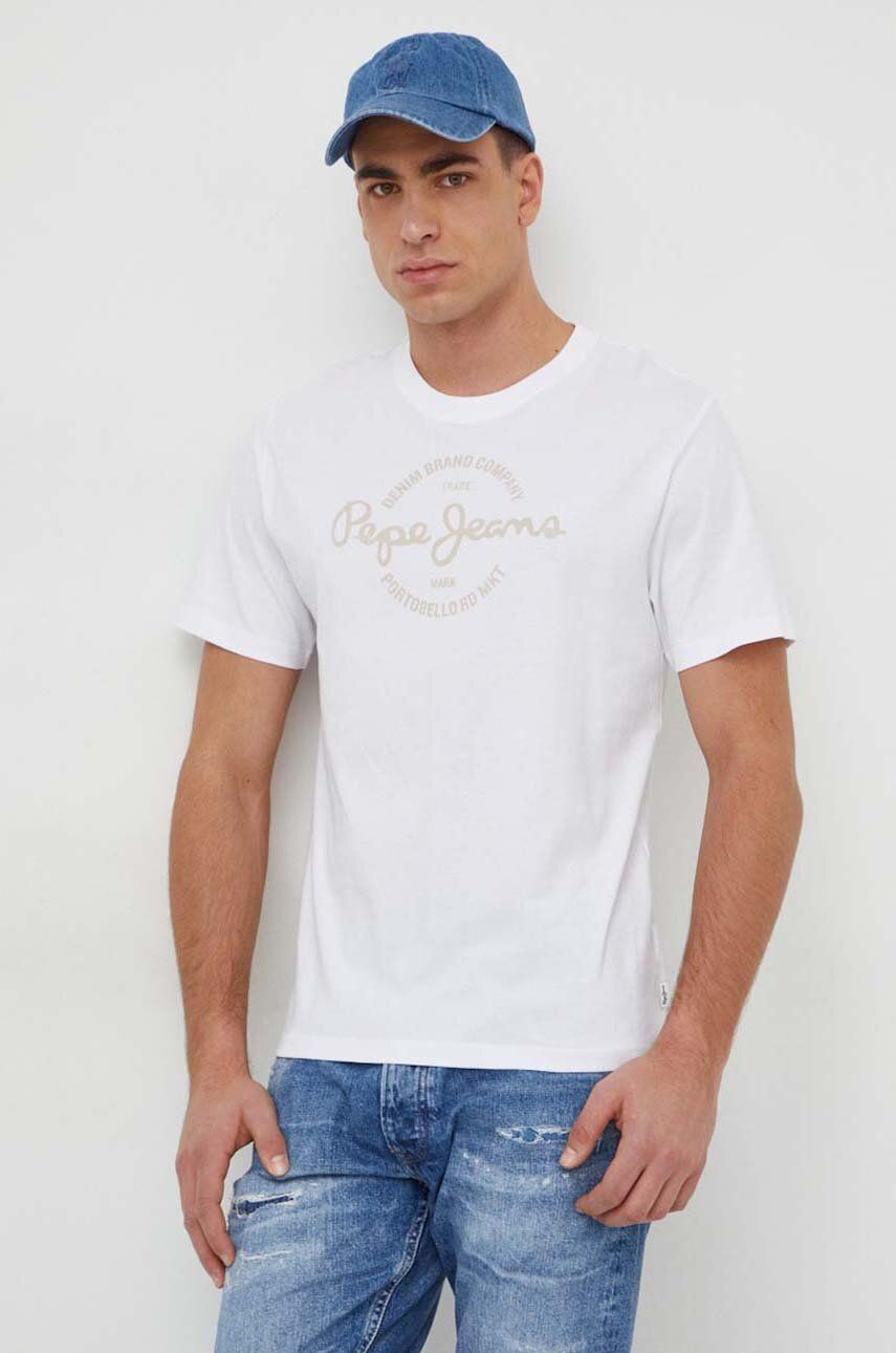 Bavlněné tričko Pepe Jeans Craigton bílá barva, s potiskem - bílá - 100 % Bavlna