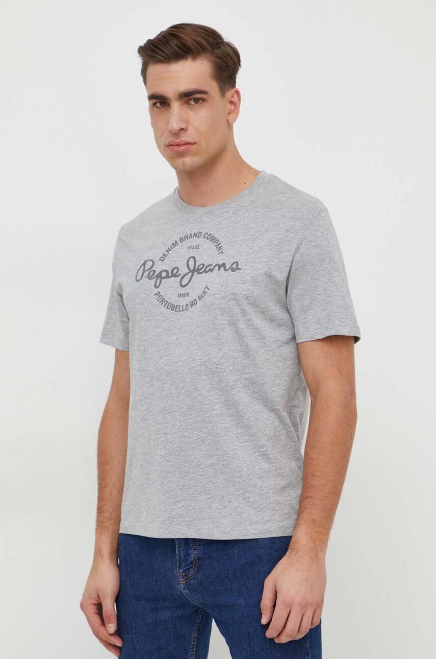 Bavlněné tričko Pepe Jeans Craigton šedá barva, s potiskem - šedá - 100 % Bavlna