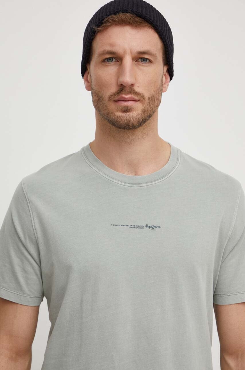 Pepe Jeans Tricou Din Bumbac Dave Tee Barbati, Culoarea Verde, Cu Imprimeu