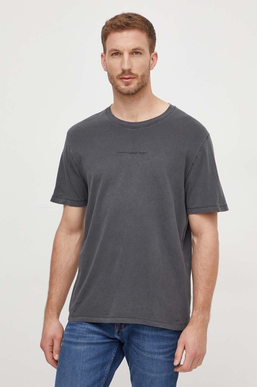 Pepe Jeans tricou din bumbac Dave Tee barbati, culoarea gri, cu imprimeu