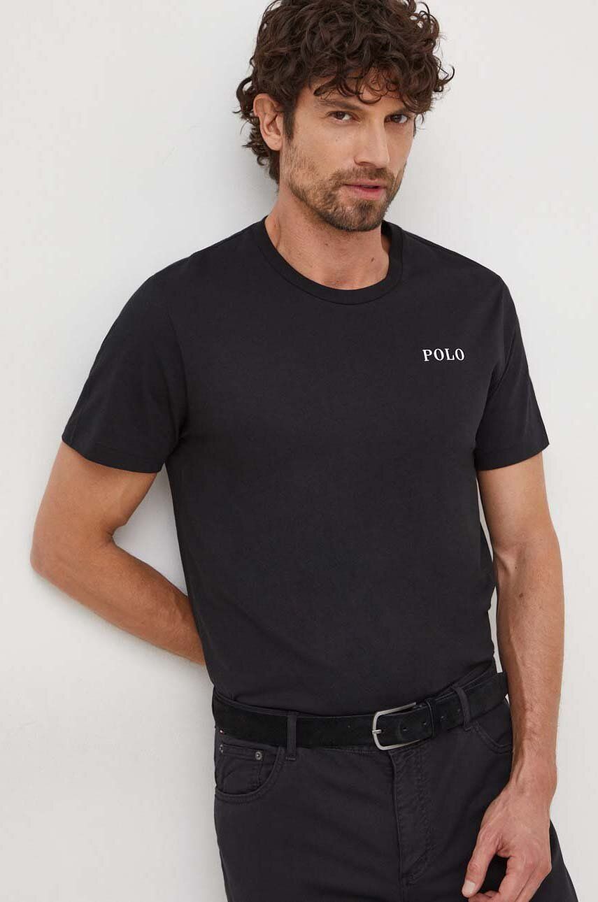 Levně Bavlněné tričko Polo Ralph Lauren černá barva, s potiskem, 714931650