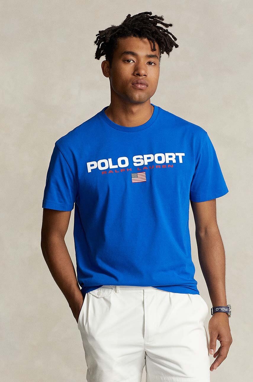 

Памучна тениска Polo Ralph Lauren в синьо с принт 710750444, Син