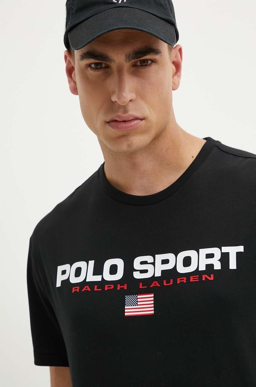 

Памучна тениска Polo Ralph Lauren в черно с принт, Черен