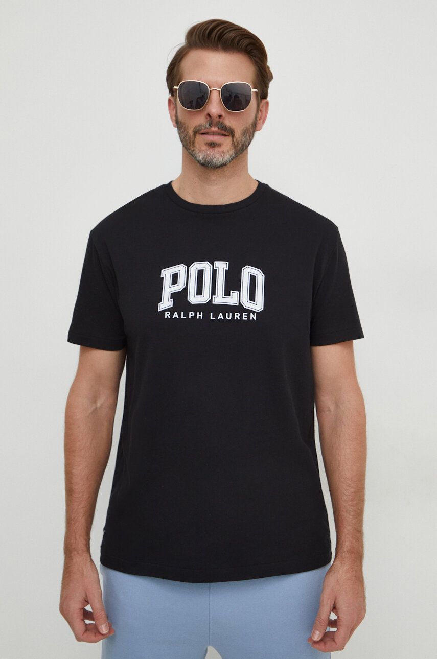 Levně Bavlněné tričko Polo Ralph Lauren černá barva, s potiskem, 710934714
