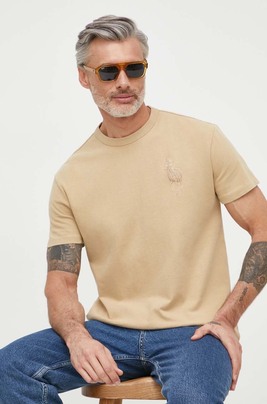 

Памучна тениска Polo Ralph Lauren в бежово с изчистен дизайн 710936509, Бежов