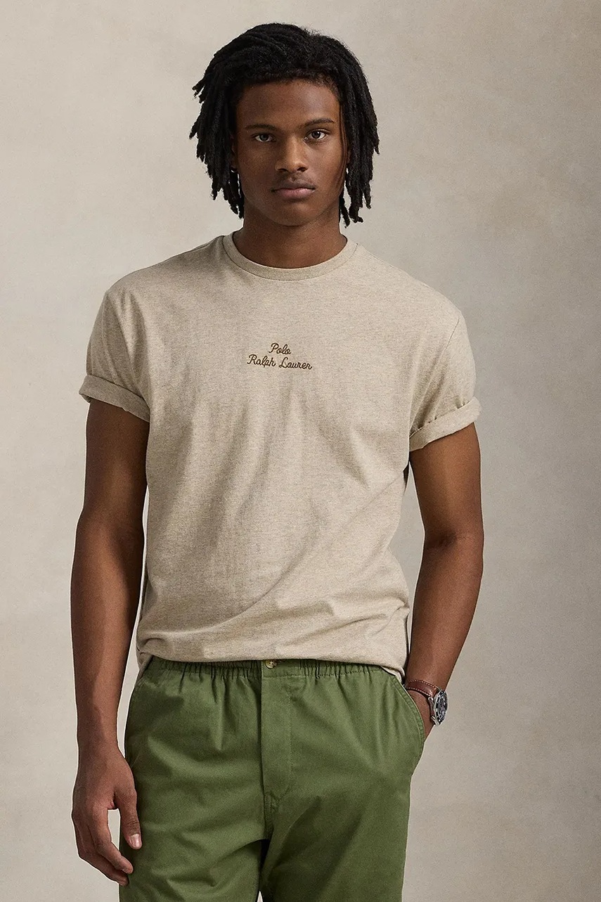 Bavlněné tričko Polo Ralph Lauren béžová barva