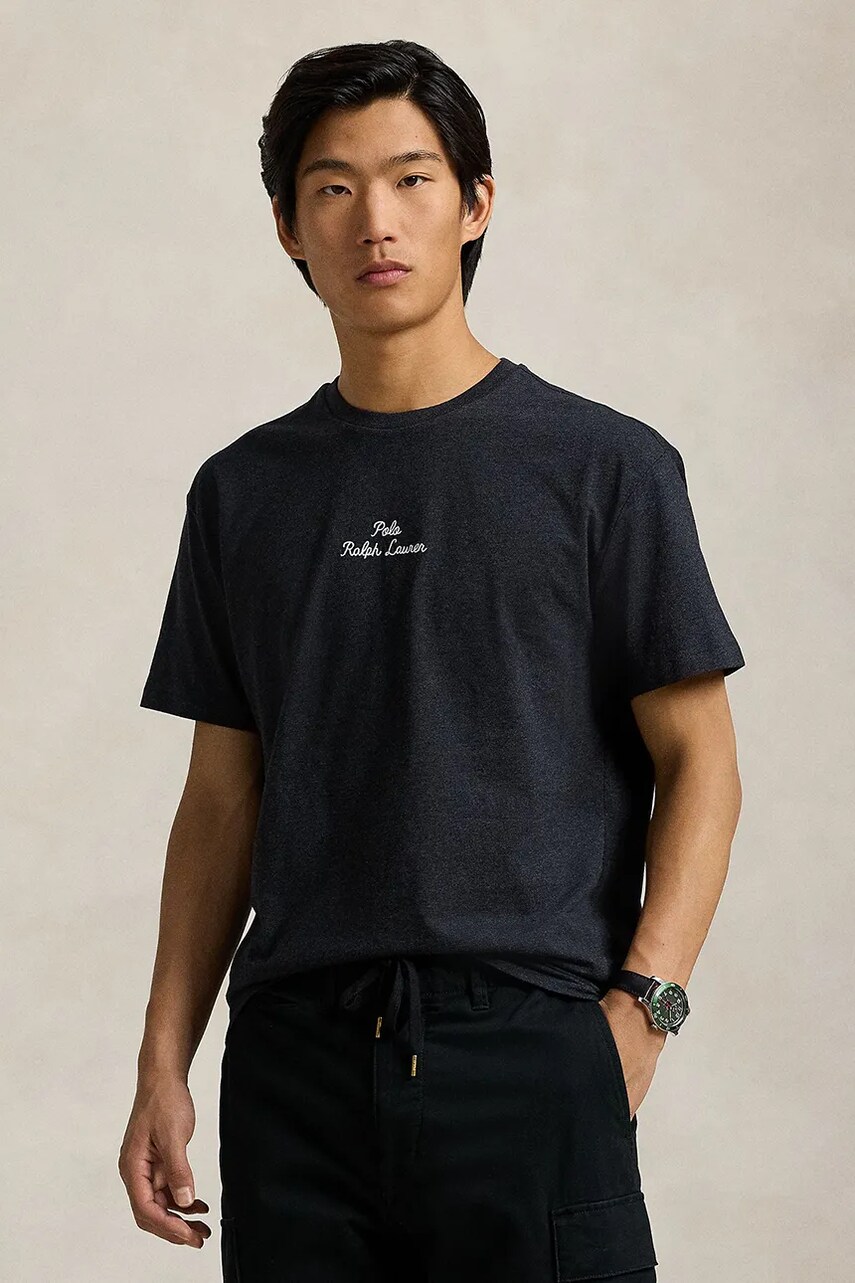 Levně Bavlněné tričko Polo Ralph Lauren černá barva