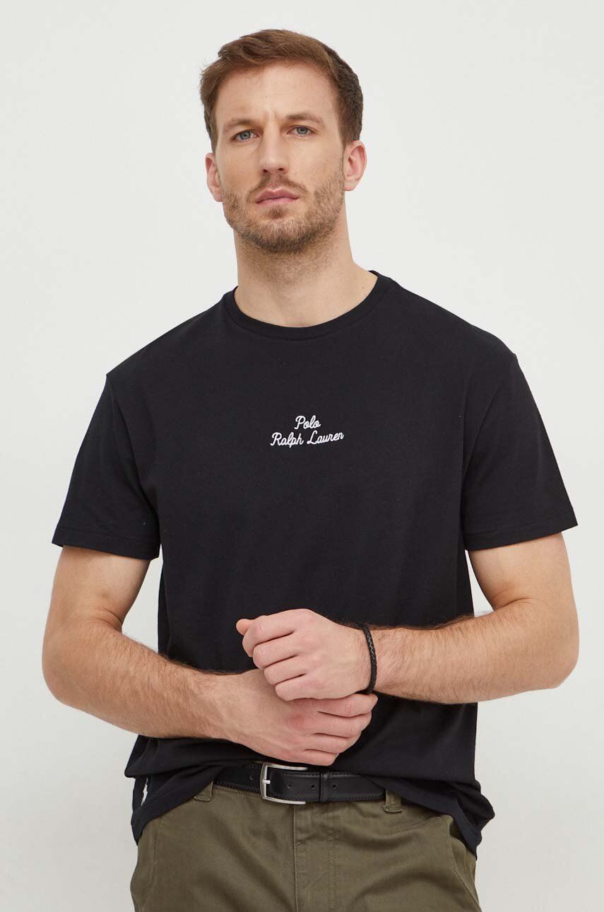 Bavlněné tričko Polo Ralph Lauren černá barva, 710936585