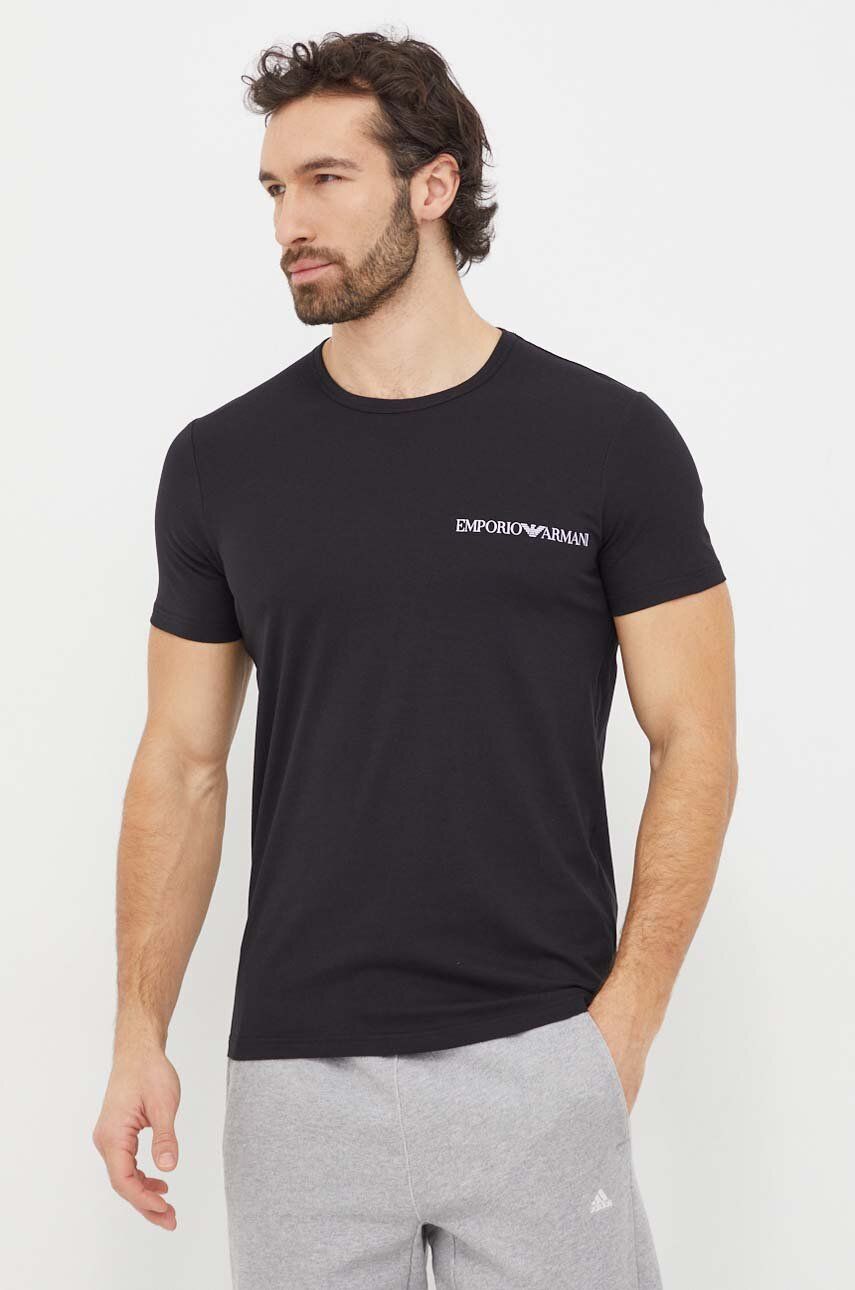 Emporio Armani Underwear tricou lounge 2-pack culoarea negru, cu imprimeu