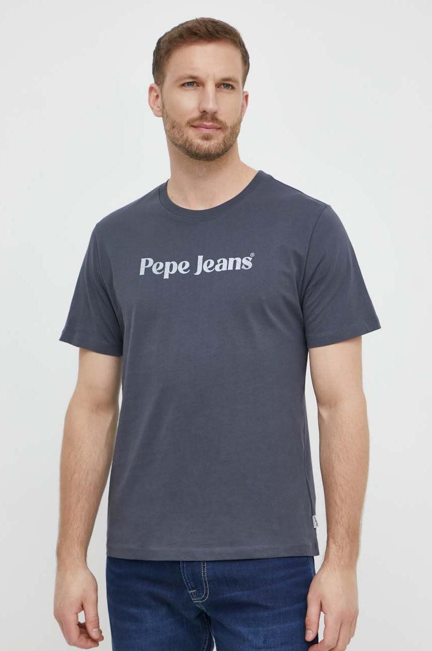 Levně Bavlněné tričko Pepe Jeans CLIFTON šedá barva, s potiskem, PM509374