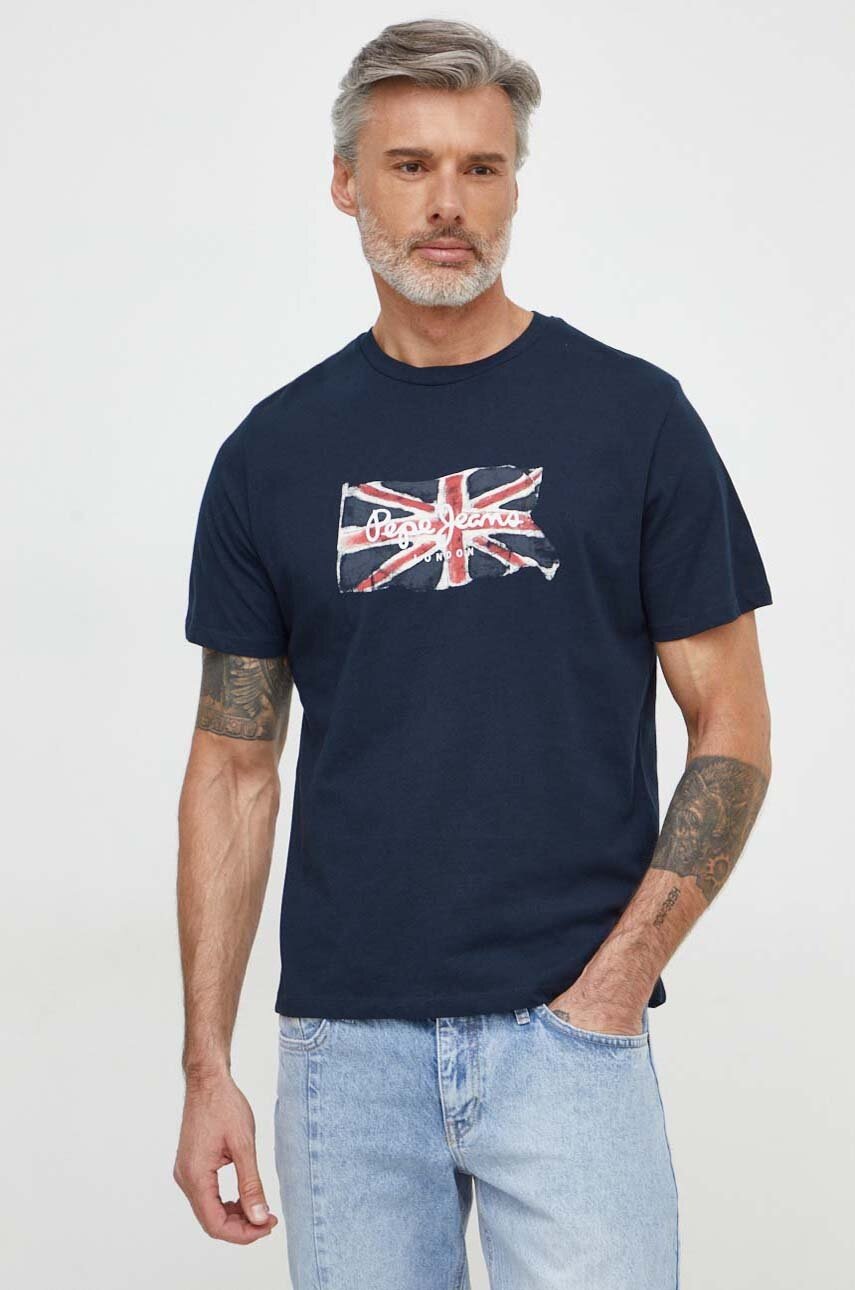 Pepe Jeans tricou din bumbac Clag barbati, culoarea albastru marin, cu imprimeu, PM509384