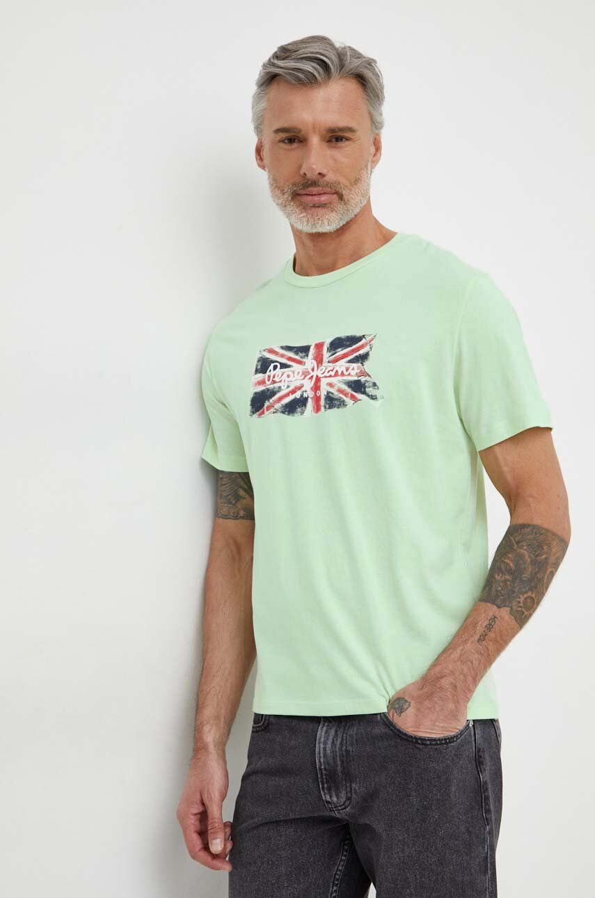 Pepe Jeans tricou din bumbac Clag barbati, culoarea verde, cu imprimeu