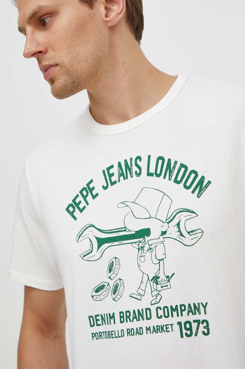 

Памучна тениска Pepe Jeans CEDRIC в бяло с принт, Бял