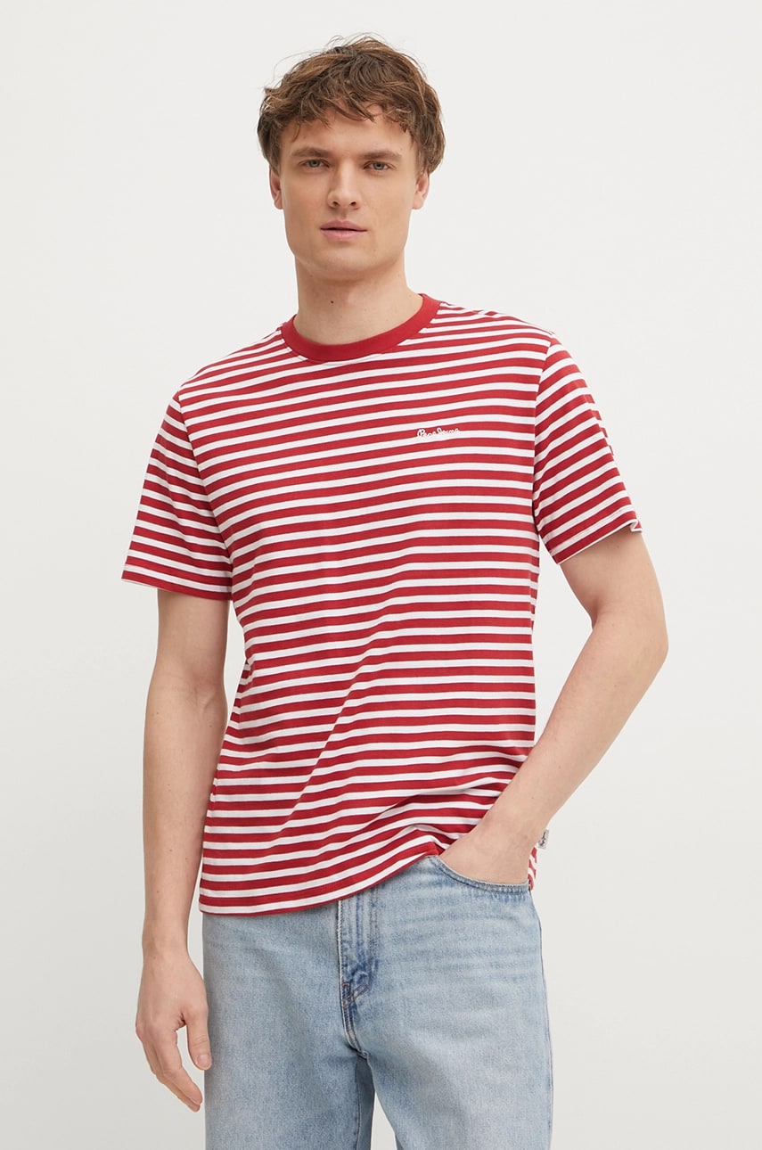 Pepe Jeans tricou din bumbac barbati, culoarea portocaliu, modelator