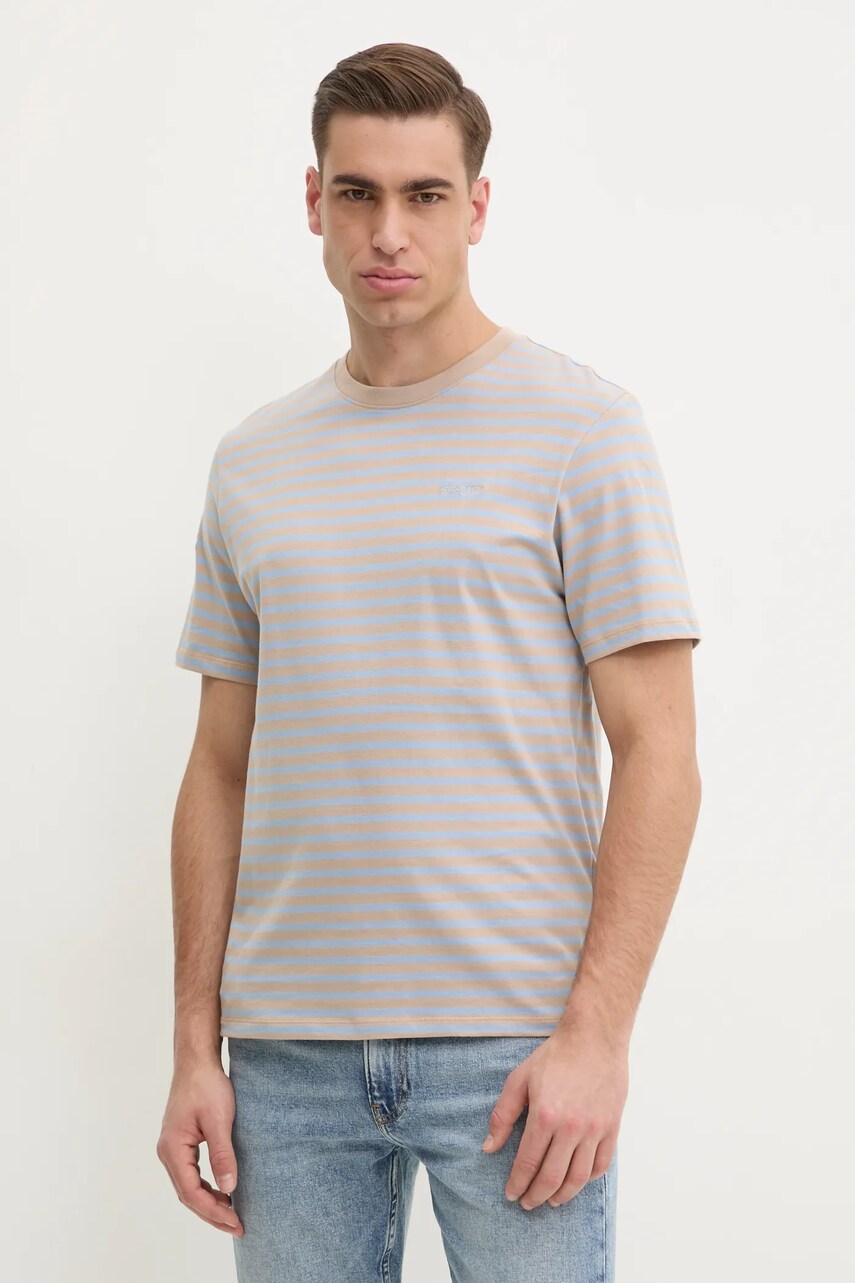 Pepe Jeans tricou din bumbac barbati, culoarea bej, modelator