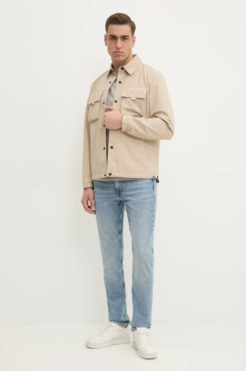Хлопковая футболка Pepe Jeans мужской цвет бежевый узорный Хлопковая футболка Pepe Jeans мужской цвет бежевый узорный