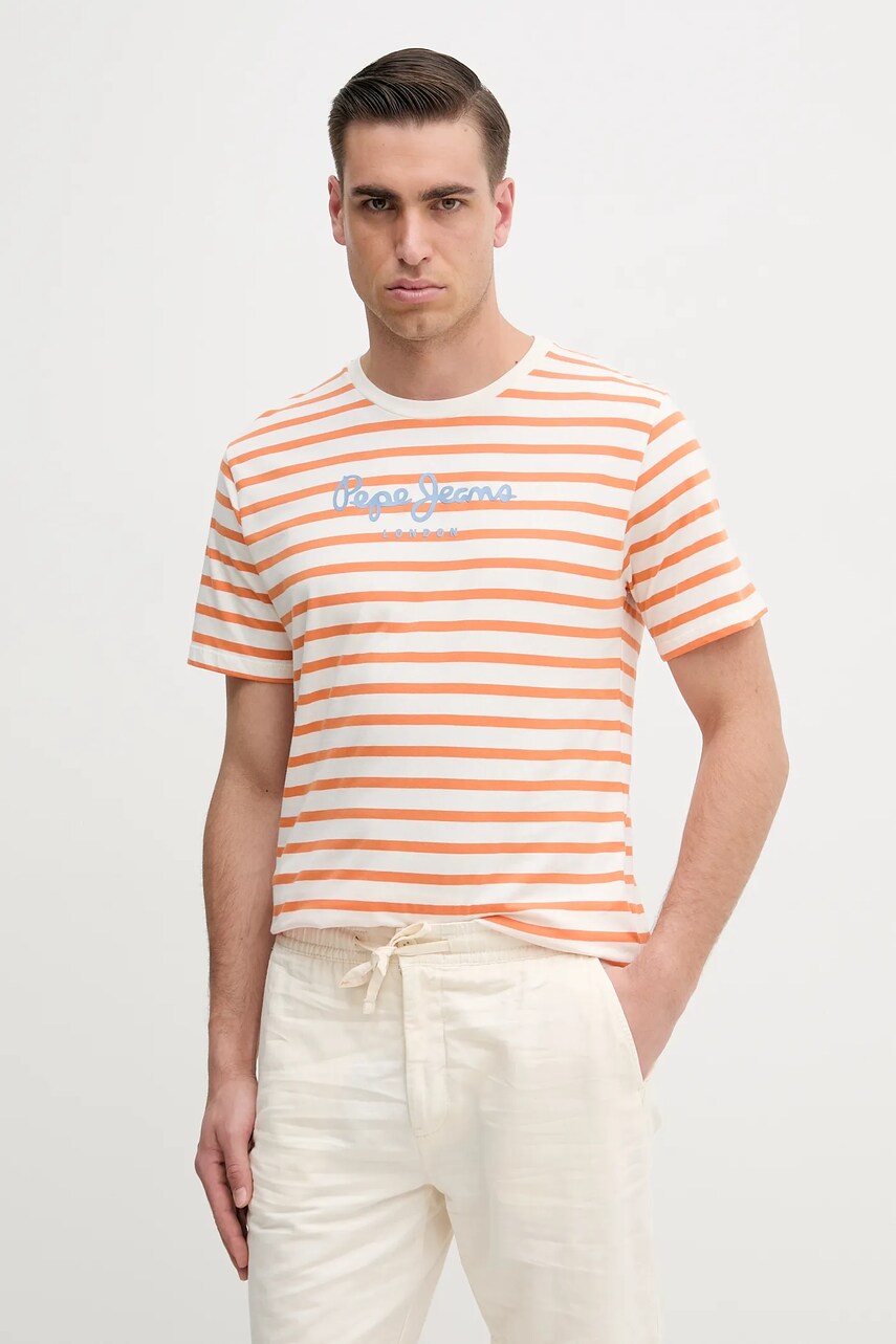 Levně Bavlněné tričko Pepe Jeans béžová barva