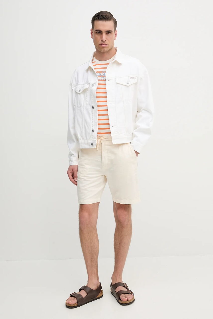 Хлопковая футболка Pepe Jeans мужской цвет бежевый узорный