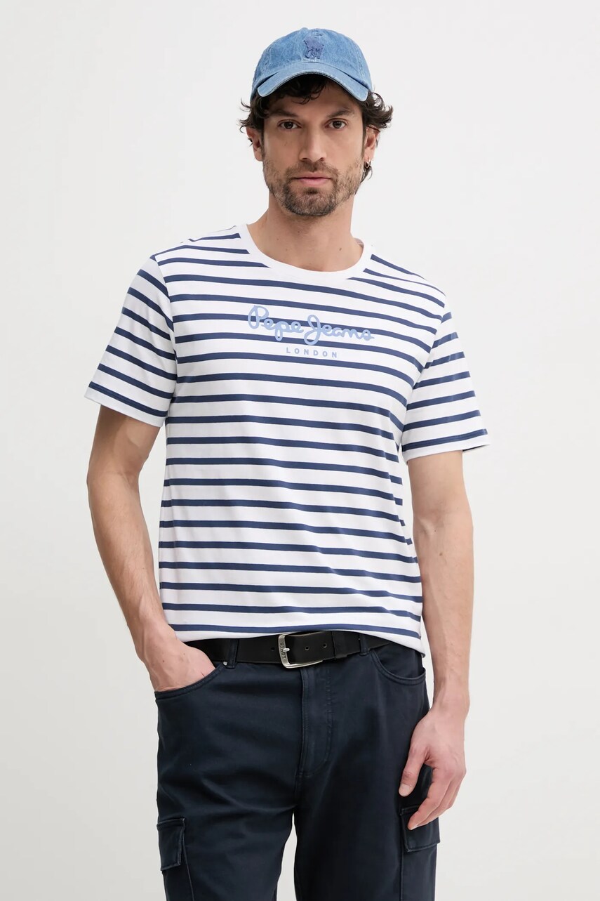 Pepe Jeans tricou din bumbac barbati, culoarea alb, modelator