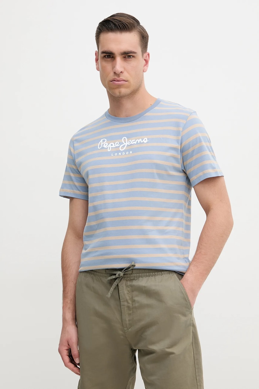 Levně Bavlněné tričko Pepe Jeans modrá barva
