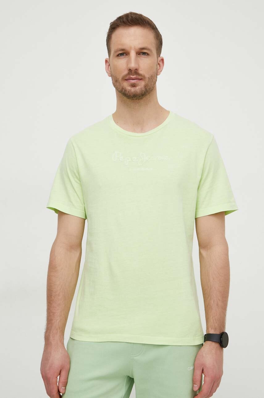Pepe Jeans tricou din bumbac barbati, culoarea verde, cu imprimeu