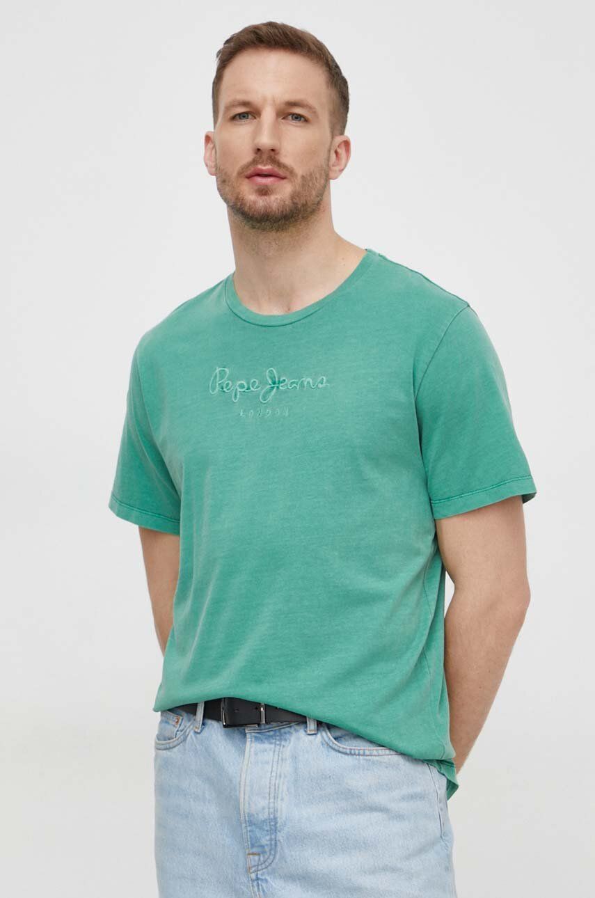 Pepe Jeans tricou din bumbac barbati, culoarea verde, cu imprimeu