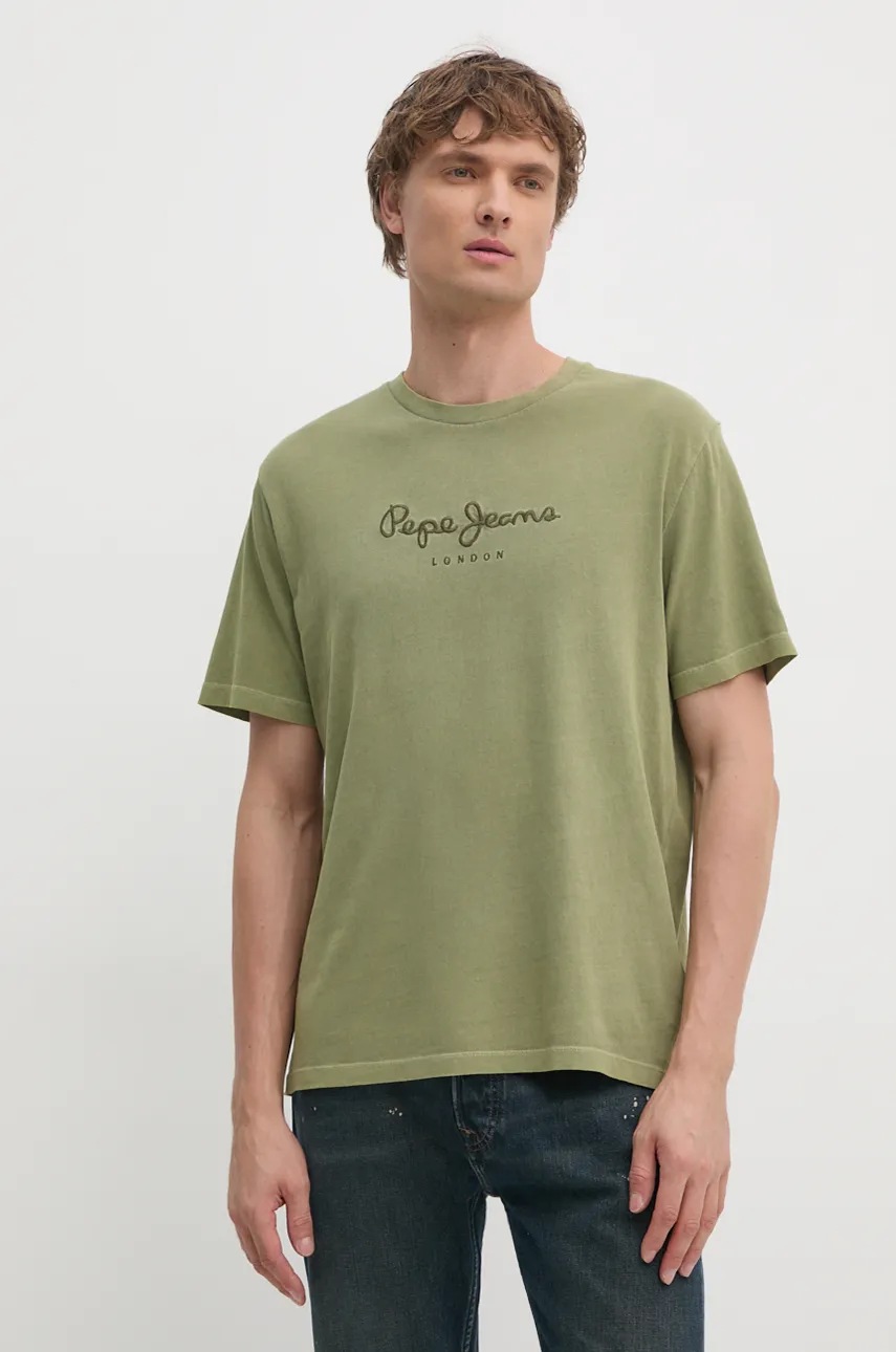 

Памучна тениска Pepe Jeans в зелено с апликация, Зелен