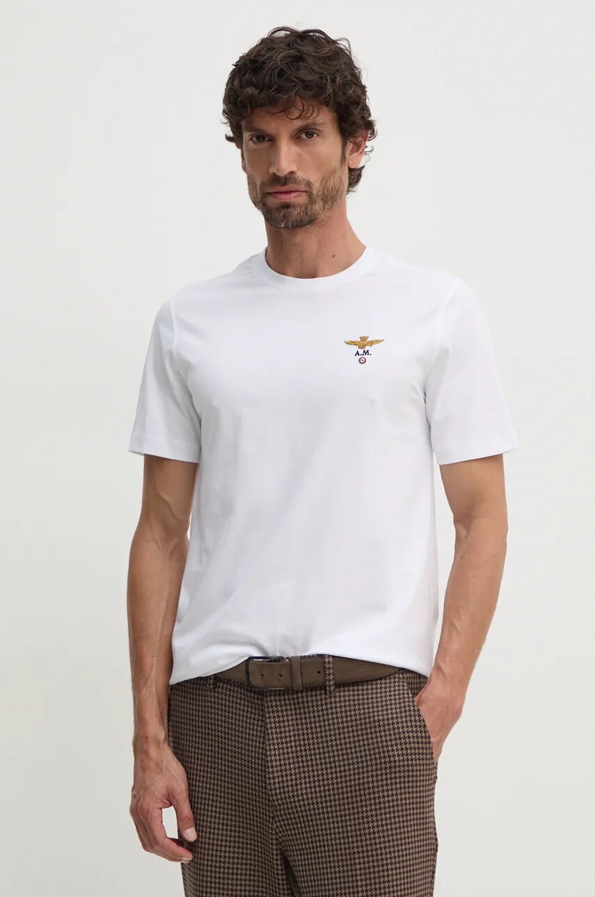 Aeronautica Militare tricou din bumbac barbati, culoarea alb, cu imprimeu, TS1580J372 Aeronautica Militare tricou din bumbac barbati, culoarea alb, cu imprimeu, TS1580J372