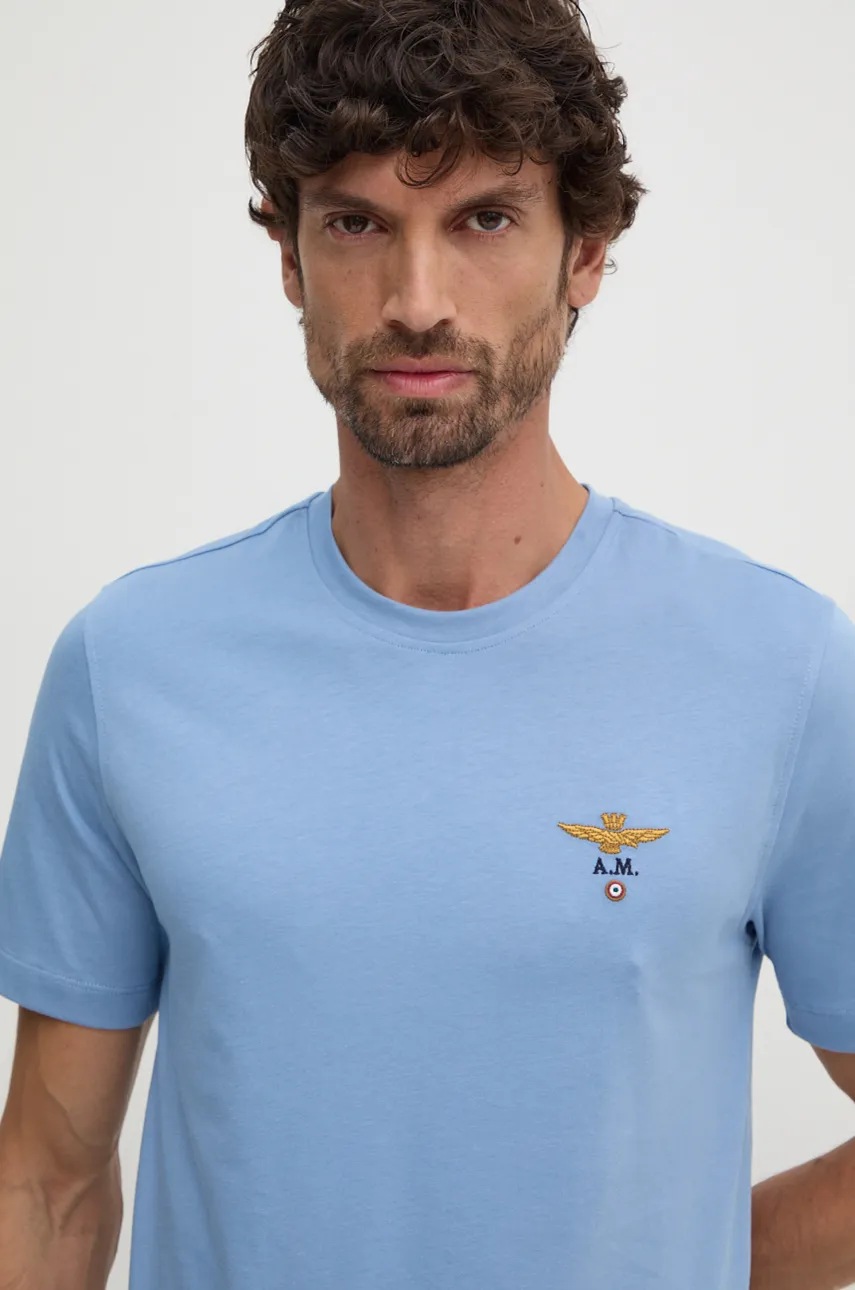 

Памучна тениска Aeronautica Militare в синьо с апликация, Син