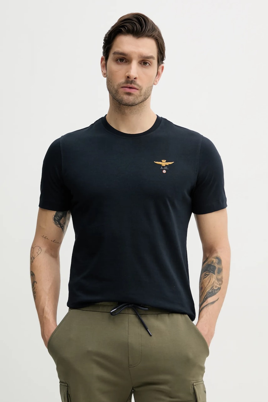 Aeronautica Militare tricou din bumbac barbati, culoarea albastru marin, cu imprimeu, TS1580J372 Aeronautica Militare tricou din bumbac barbati, culoarea albastru marin, cu imprimeu, TS1580J372