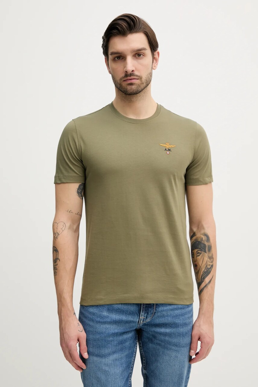 Aeronautica Militare tricou din bumbac barbati, culoarea verde, cu imprimeu, TS1580J372