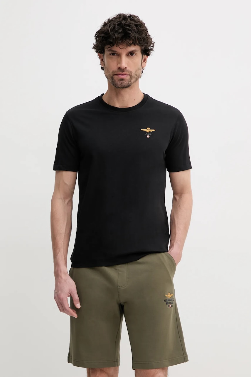 Aeronautica Militare tricou din bumbac barbati, culoarea negru, cu imprimeu, TS1580J372 Aeronautica Militare tricou din bumbac barbati, culoarea negru, cu imprimeu, TS1580J372