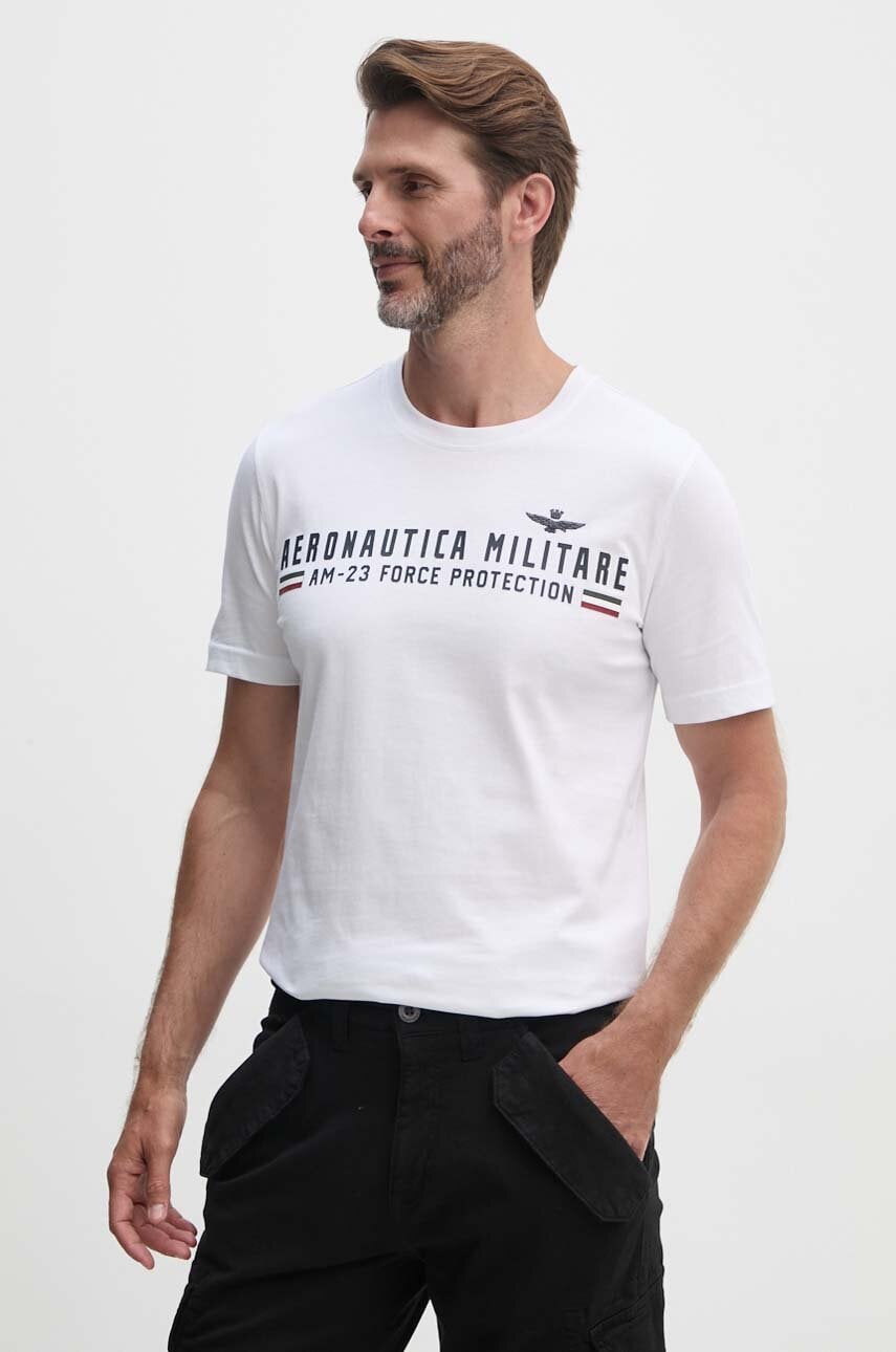 Aeronautica Militare tricou din bumbac barbati, culoarea alb, cu imprimeu, TS1942J538 Aeronautica Militare tricou din bumbac barbati, culoarea alb, cu imprimeu, TS1942J538