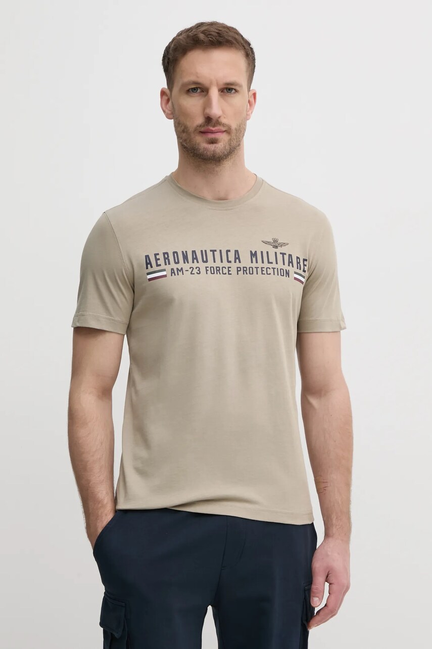 Levně Bavlněné tričko Aeronautica Militare béžová barva, s potiskem, TS1942J538