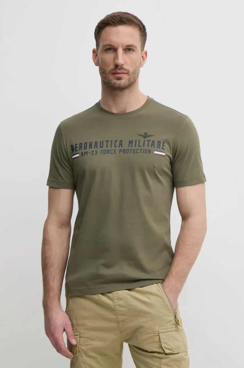 Aeronautica Militare tricou din bumbac barbati, culoarea verde, cu imprimeu, TS1942J538