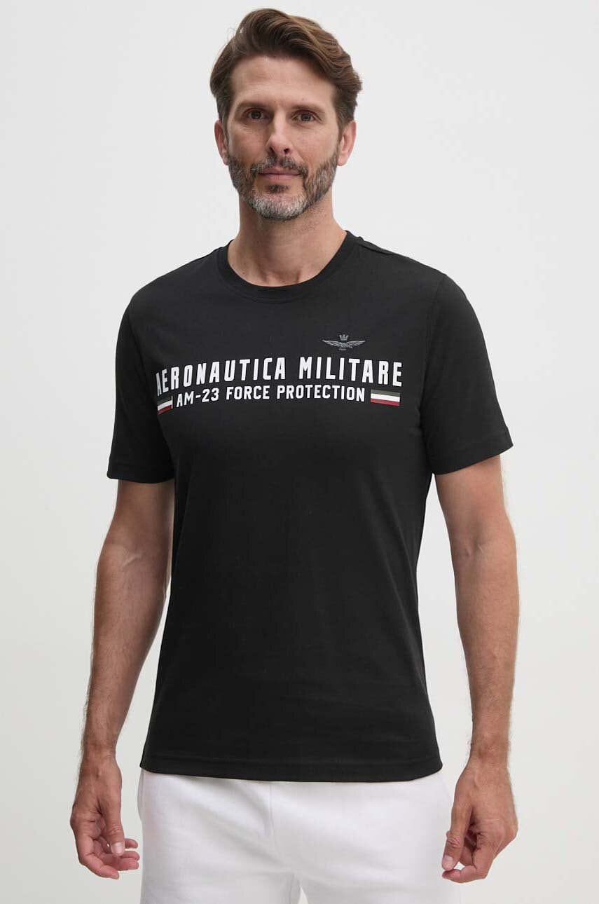 Aeronautica Militare tricou din bumbac barbati, culoarea negru, cu imprimeu, TS1942J538 Aeronautica Militare tricou din bumbac barbati, culoarea negru, cu imprimeu, TS1942J538