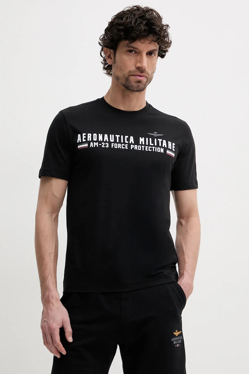 Aeronautica Militare tricou din bumbac barbati, culoarea negru, cu imprimeu, TS1942J538
