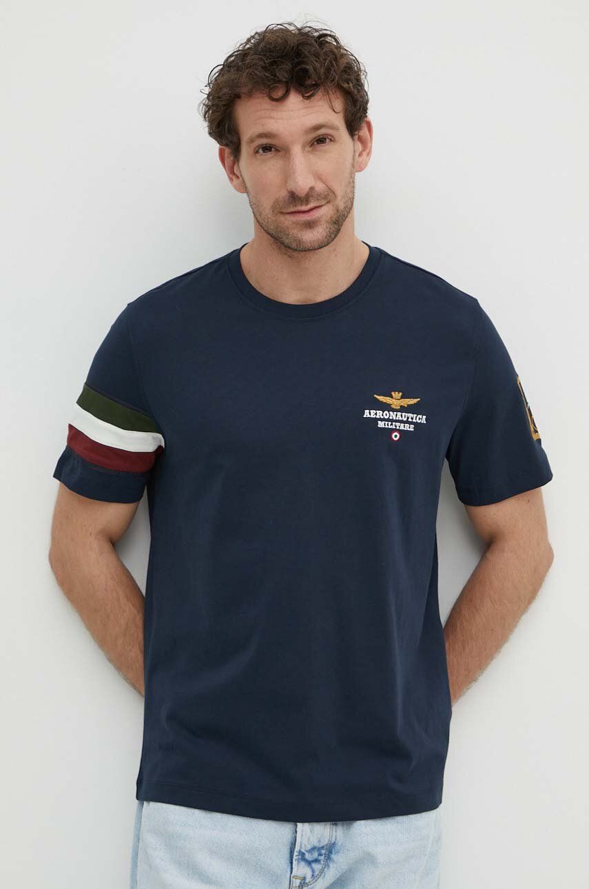 Levně Bavlněné tričko Aeronautica Militare tmavomodrá barva, s aplikací, TS2230J592