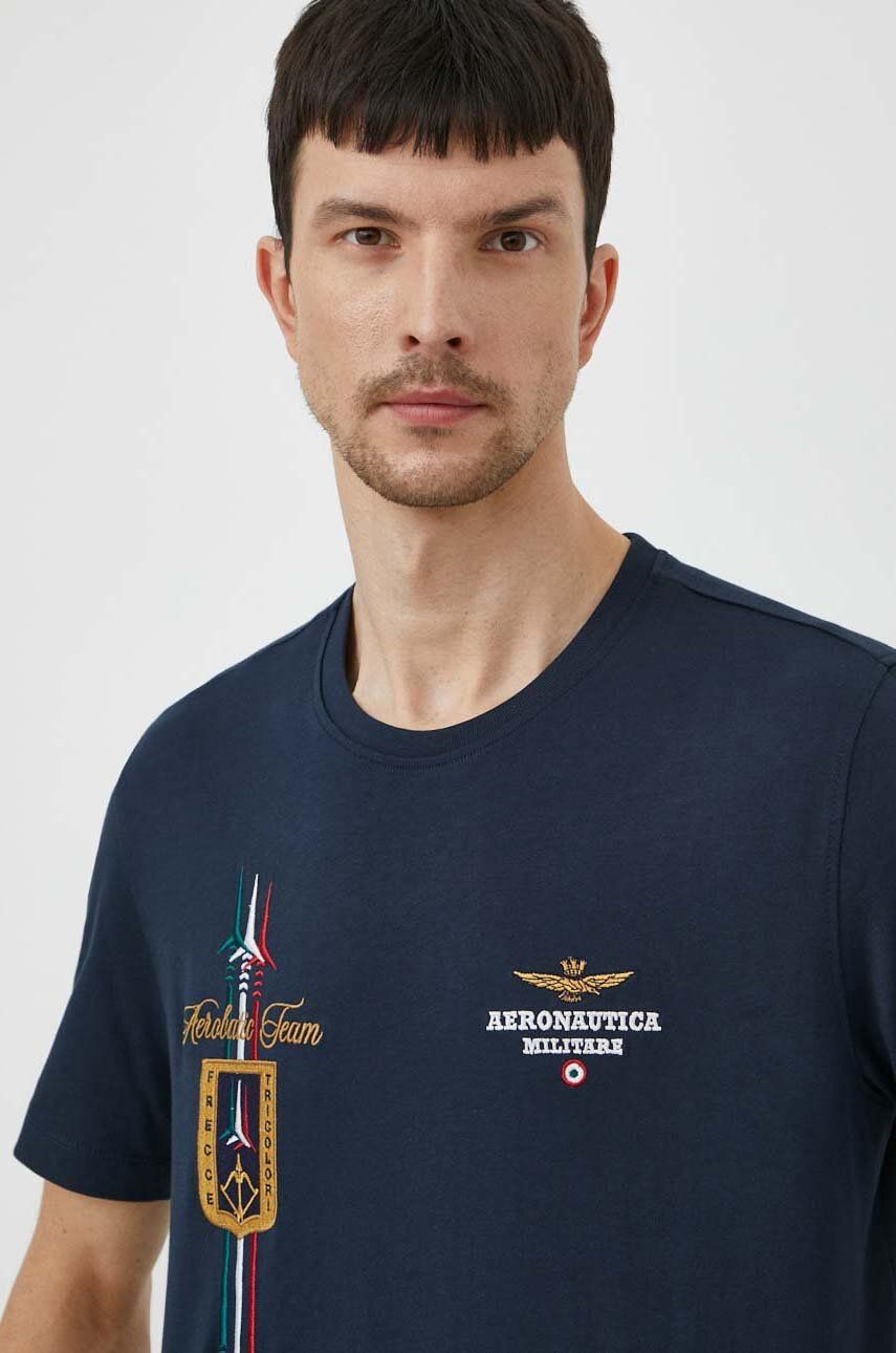 Aeronautica Militare tricou din bumbac barbati, culoarea albastru marin, cu imprimeu