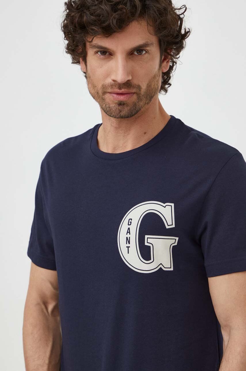 Gant tricou din bumbac barbati, culoarea albastru marin, cu imprimeu