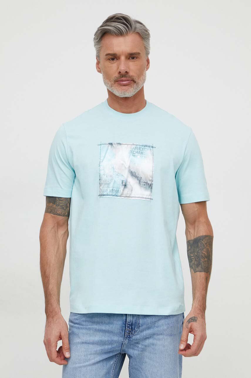 Levně Bavlněné tričko Armani Exchange tyrkysová barva, s aplikací, 3DZTLB ZJ9JZ