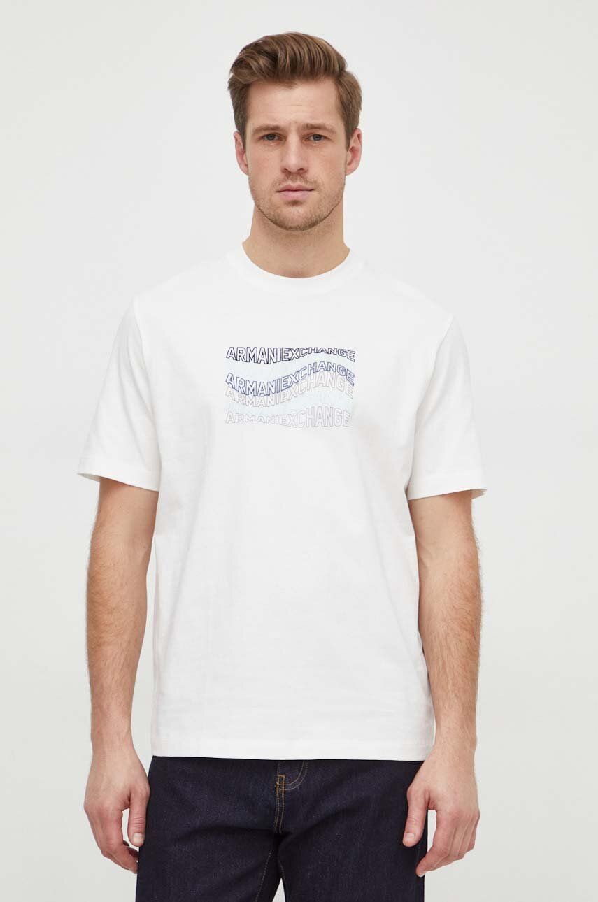 Levně Bavlněné tričko Armani Exchange béžová barva, s potiskem, 3DZTLE ZJ9JZ