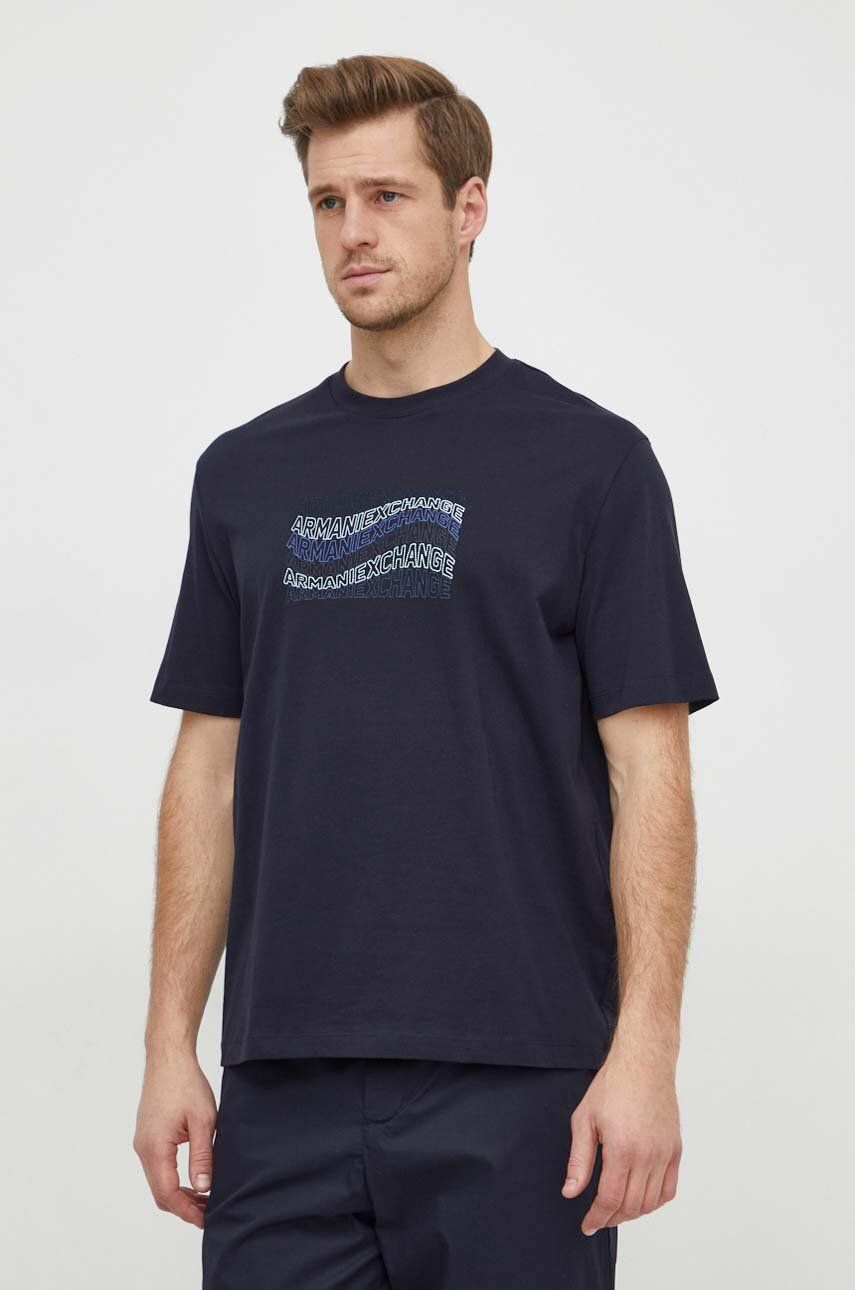 Levně Bavlněné tričko Armani Exchange tmavomodrá barva, s potiskem, 3DZTLE ZJ9JZ