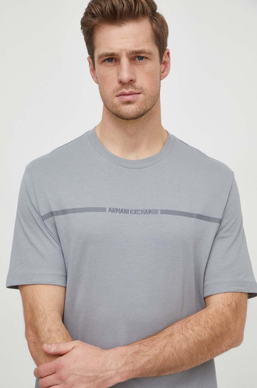 Levně Bavlněné tričko Armani Exchange šedá barva, s potiskem, 3DZTLG ZJ9JZ